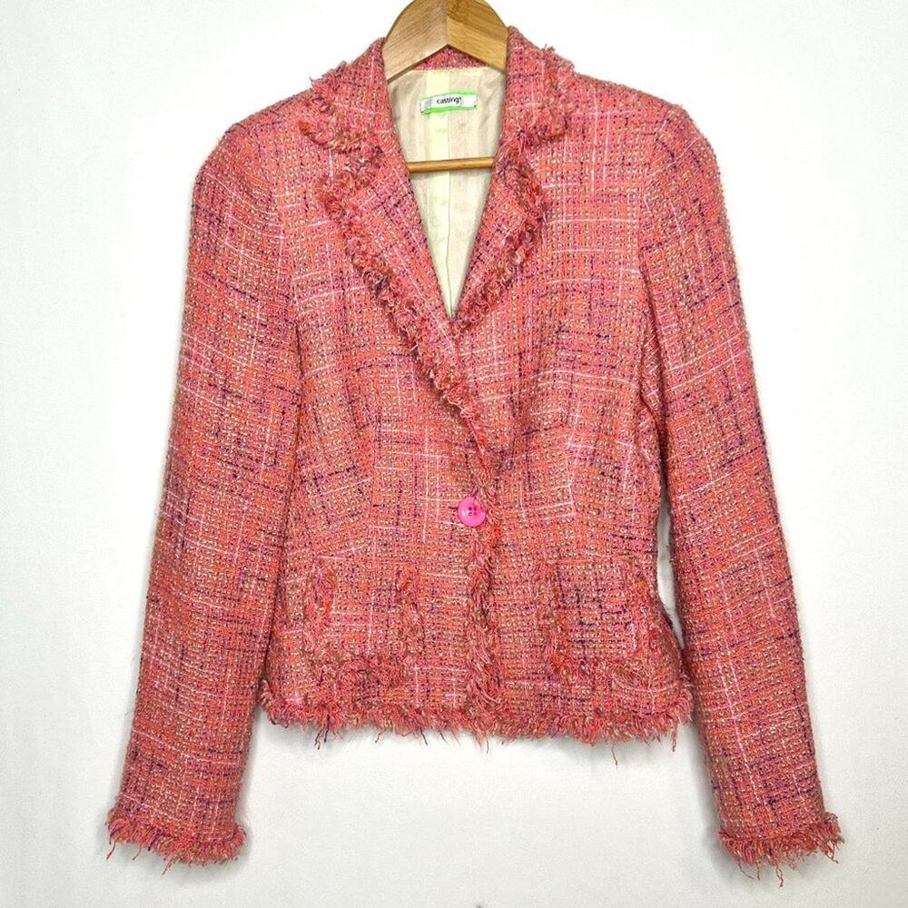 Casting Pink Boucle Fringe One Button Blazer XS/S